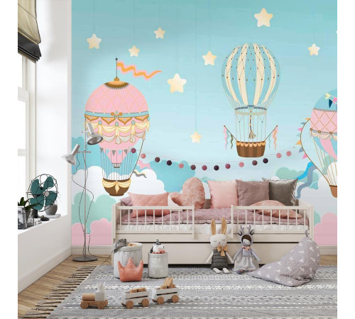 Фотообои Шары парят в голубых и розовых облаках