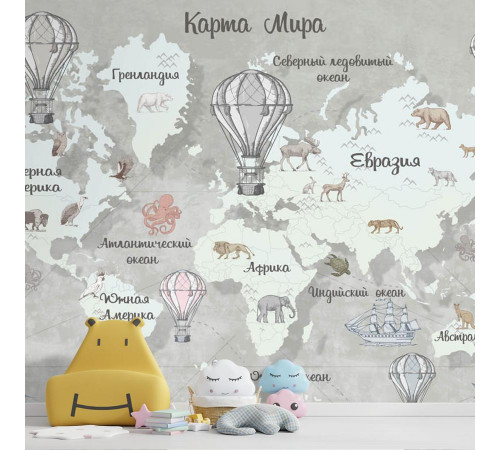 Фотообои Карта мира в серых тонах